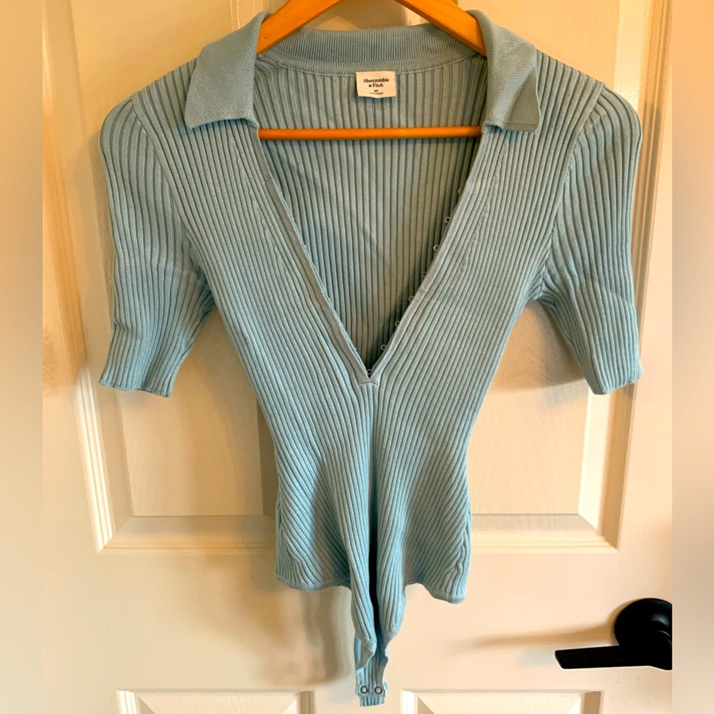 A&F knitted body suit in light blue